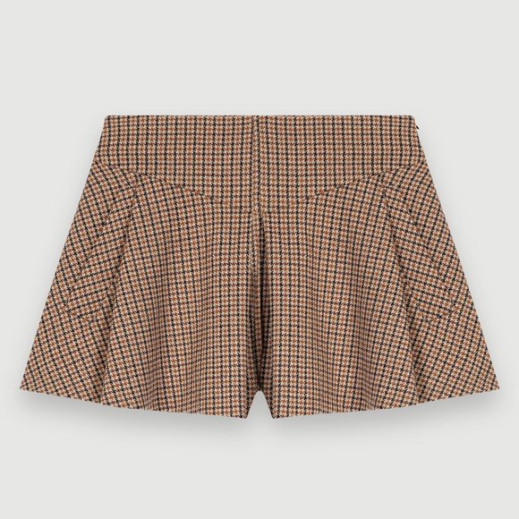 Maje Houndstooth Camel Skirt-Style Shorts - Picture 6 of 10